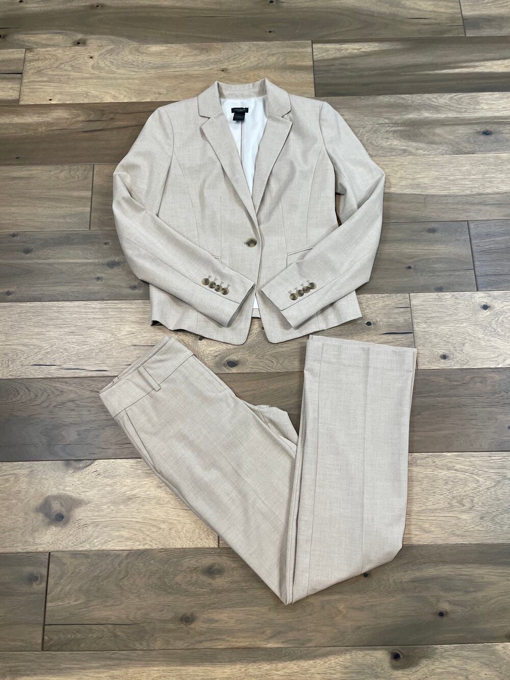 Ann Taylor Factory Heathered Tan Suit Set Includes Blazer and Coordinating Pants